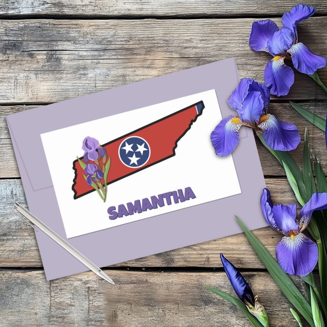 Tennessee Flag and Flower Purple Iris Custom Text Sticker (Creator Uploaded)