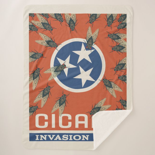 Tennessee Flag Cicada Invasion Sherpa Blanket (Front)