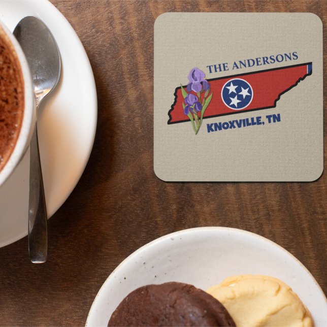 Tennessee Flag & Flower Purple Iris Custom Text Coaster (Creator Uploaded)