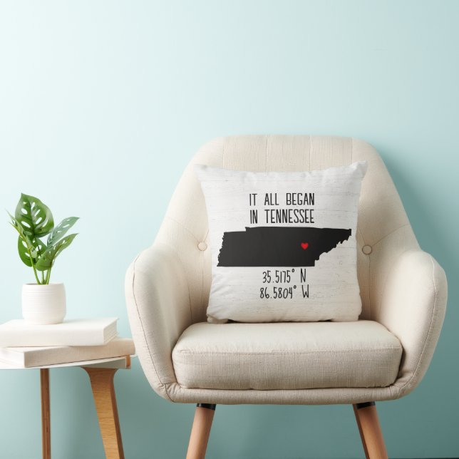 Tennessee GPS Coordinates with Heart Throw Pillow (Chair)