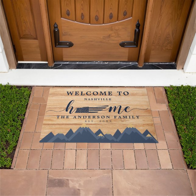 Tennessee Home Map USA Flag Welcome Wood Doormat (Outdoor)