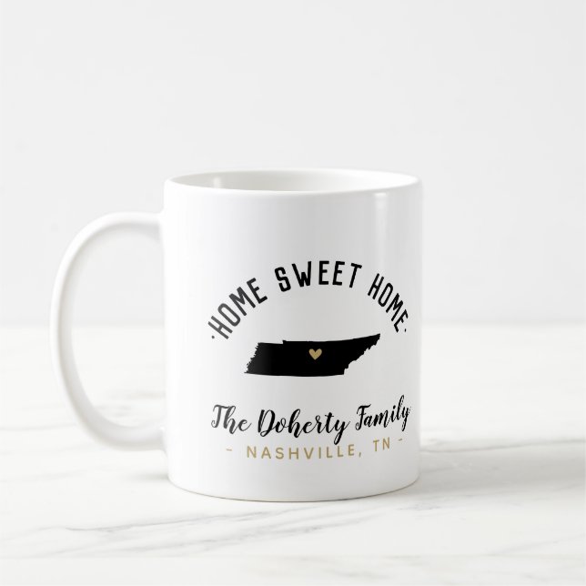 Tennessee Home Sweet Home Famille Monogramme Mug (Gauche)