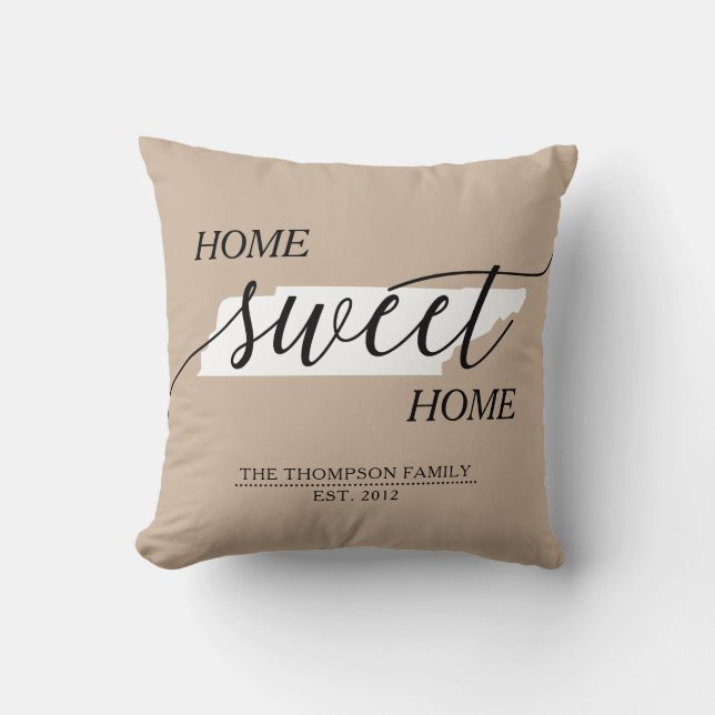 Tennessee Home Sweet Home Family Name Throw Pillow (Front)