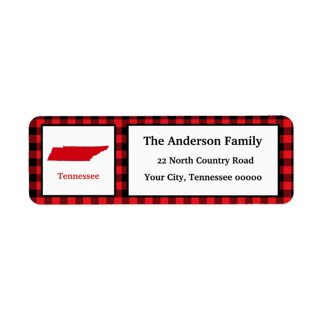 Tennessee Map Buffalo Plaid Return Address Label (Front)