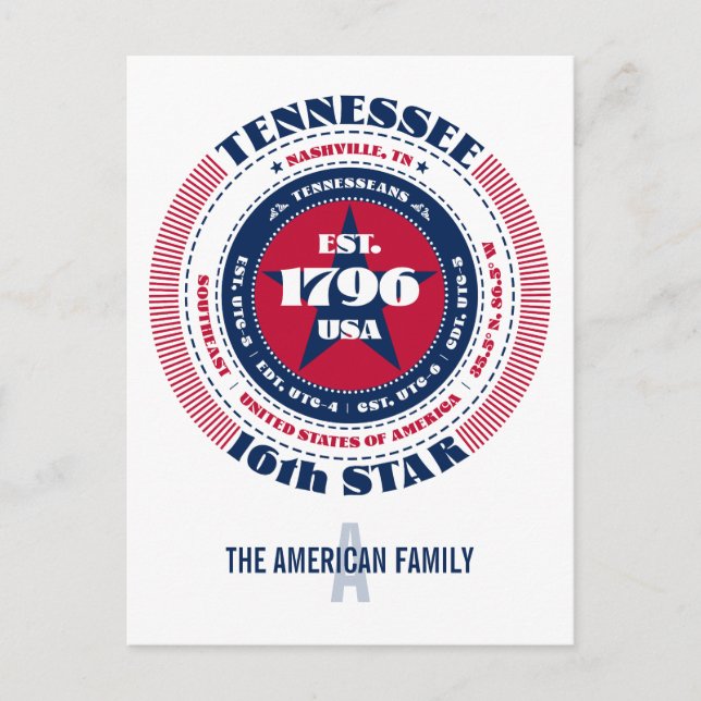 Tennessee, Nashville, TN, Patriotic, Monogram Postcard (Front)