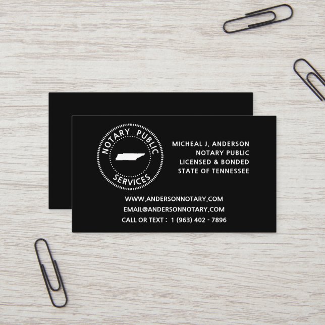 Tennessee Notary Public Services Business Card (Front/Back In Situ)