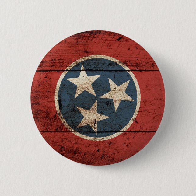 Tennessee State Flag on Old Wood Grain 2 Inch Round Button (Front)