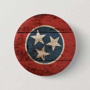Tennessee State Flag on Old Wood Grain 2 Inch Round Button