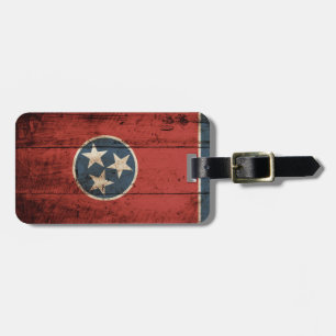 Tennessee State Flag on Old Wood Grain Luggage Tag