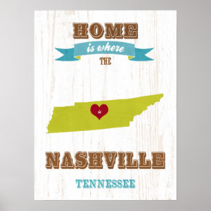 Tennessee State Map Art- Love  NashVille Art Poster