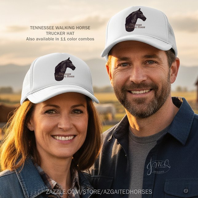 Tennessee Walker Gaited Horse Illustration Trucker Hat (Striking illustration of a Tennessee Walker, a graceful gaited horse known for its smooth ride.)