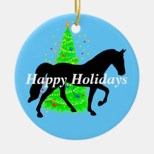 Tennessee Walking Horse Silhouette Happy Holidays Ceramic Ornament