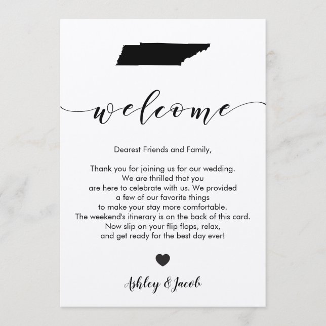 Tennessee Wedding Welcome Letter & Itinerary Card (Front)