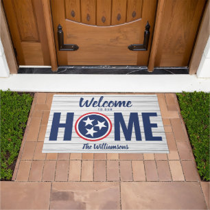 Tennessee Welcome Home Red White Blue Wood TN Flag Doormat