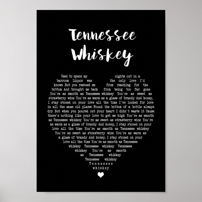 Tennessee Whiskey Black Heart Song Lyric Print (Front)