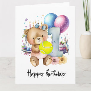 Tennis 1st Birthday for Baby Girl Pink Theme Card