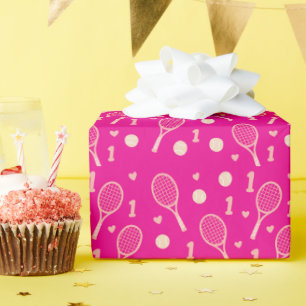 Tennis 1st birthday for girl in Pink themed  Wrapping Paper