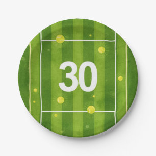 Tennis 30th Birthday Balls on the court Paper Plate