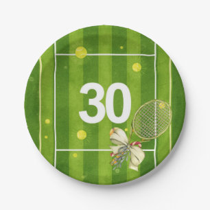 Tennis 30th Birthday Balls on the court  Paper Plate