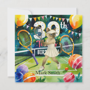 Tennis 30th Birthday for Siamese Cat lovers Invitation