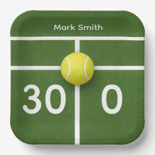 TENNIS 30th Birthday on tennis court Paper Plate
