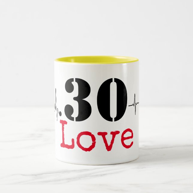 Tennis 30th Birthday  tennis ball and number love  Two-Tone Coffee Mug (Center)
