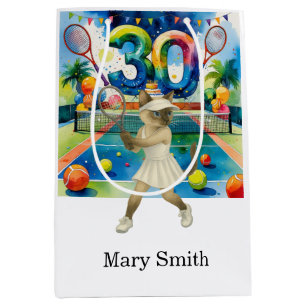 Tennis 30th birthday themed for Siamese Cat lovers Medium Gift Bag