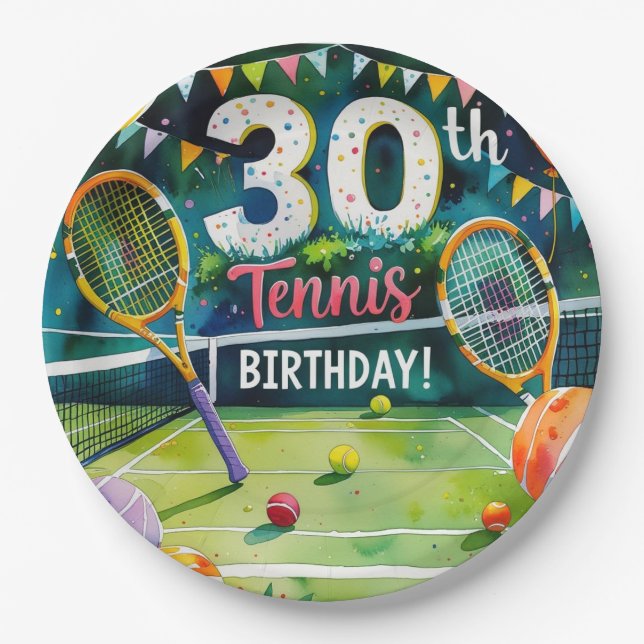 Tennis 30th Birthday themed Paper Plate (Front)