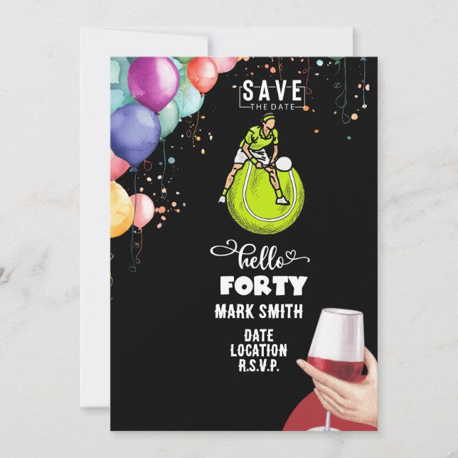 Tennis 40th Birthday  Invitation (Front)