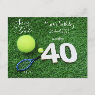 Tennis 40th Birthday Save the Date invitation Postcard