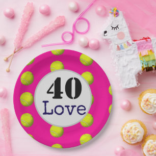 Tennis 40th  Birthday  tennis ball and number love Paper Plate