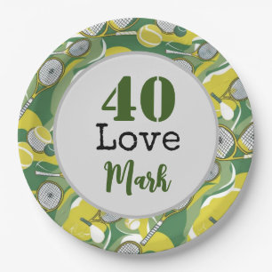 Tennis 40th Birthday  tennis ball number love Paper Plate