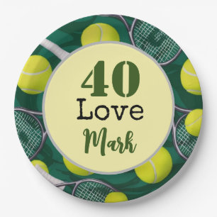 Tennis 40th Birthday tennis ball number love Paper Plate