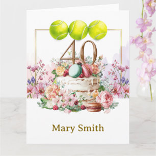 Tennis 40th Birthday with cake and number forty Card