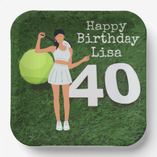 Tennis 40th Birthday with Woman tennis player Paper Plate