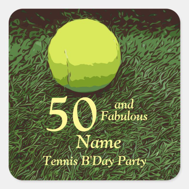 Tennis 50th and Fabulous Birthday Party Square Sticker (Front)