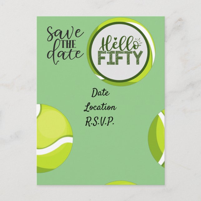 Tennis 50th Birthday Anniversary Save the Date Postcard (Front)