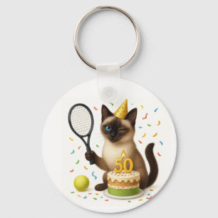 Tennis 50th Birthday for Cat Lovers Keychain