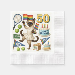Tennis 50th Birthday for Cat Lovers Napkin