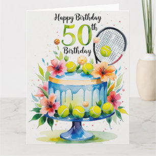Tennis 50th Birthday  tennis ball and number  Card