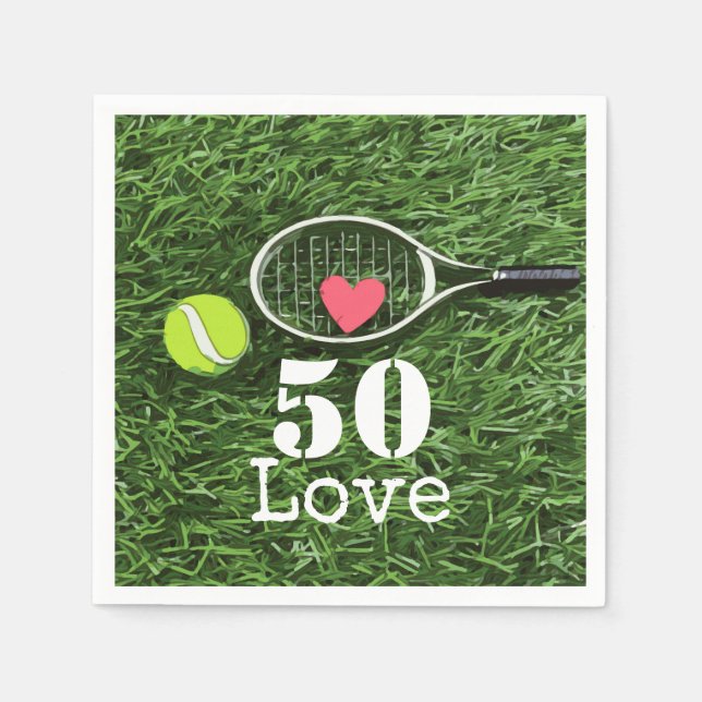 Tennis 50th Birthday  tennis ball and number love Napkin (Front)