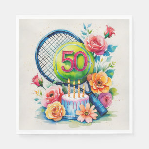 Tennis 50th Birthday  tennis ball and number  Napkin