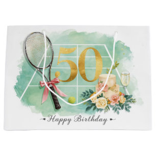 Tennis 50th Birthday tennis ball racket Wrapping Large Gift Bag
