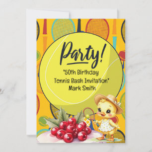Tennis 50th Birthday with Name on Racket  Themed Invitation