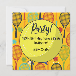 Tennis 50th Birthday with Name on Racket Themed Invitation