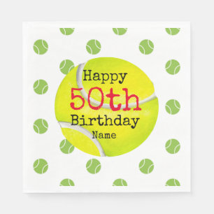 Tennis 50th Birthday with tennis ball and number   Napkin