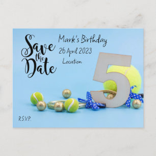 Tennis 5th Birthday Save the Date invitation Postcard