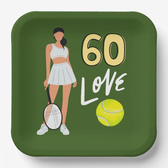 Tennis 60th Birthday for woman player Paper Plate (Front)