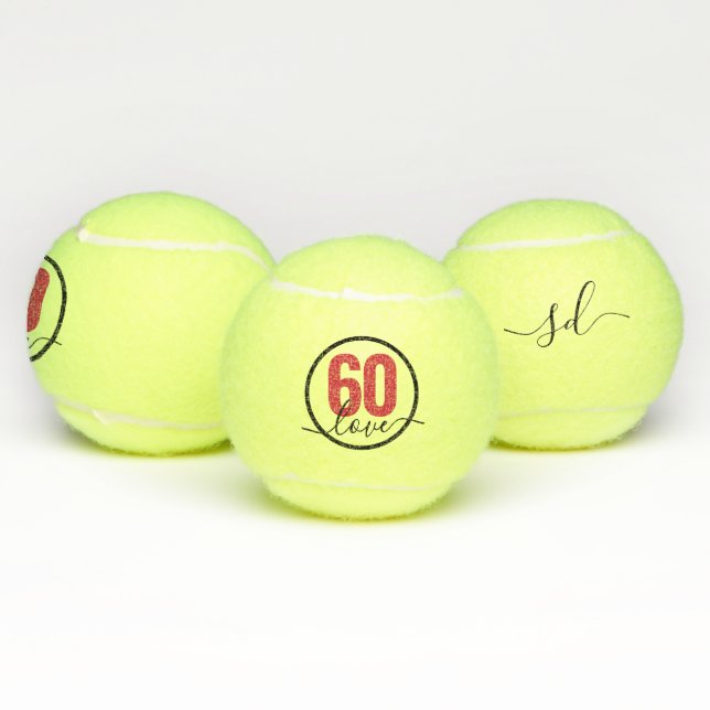 Tennis 60th Birthday Monogram Personalized Tennis Balls (Multi)