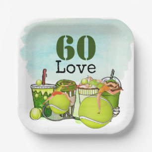 Tennis 60th Birthday  tennis ball number love  Pap Paper Plate